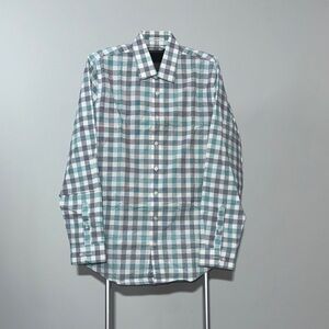 Express Men's Blue and Gray Button Down Shirt Size M